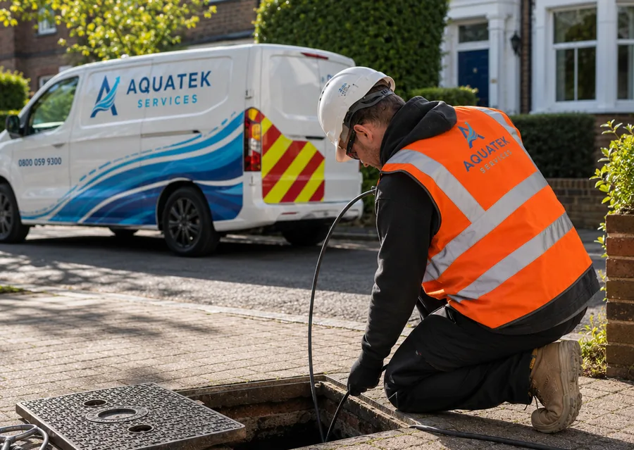Aquatek drainage engineer clearing an external street drain