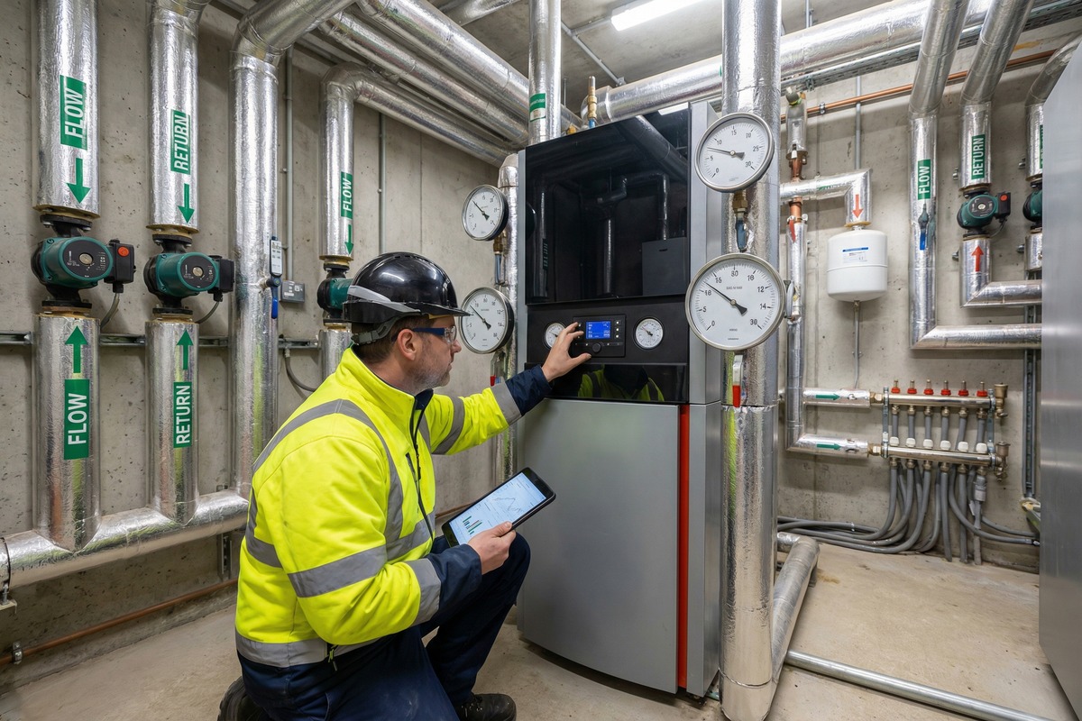 Aquatek heating engineer carrying out central heating system checks