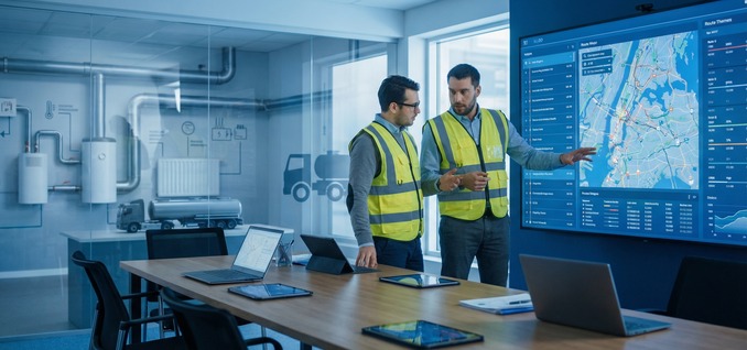 Aquatek engineer reviewing mechanical plant and service controls