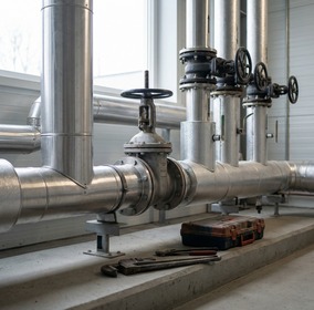 Engineer inspecting commercial plumbing installation work