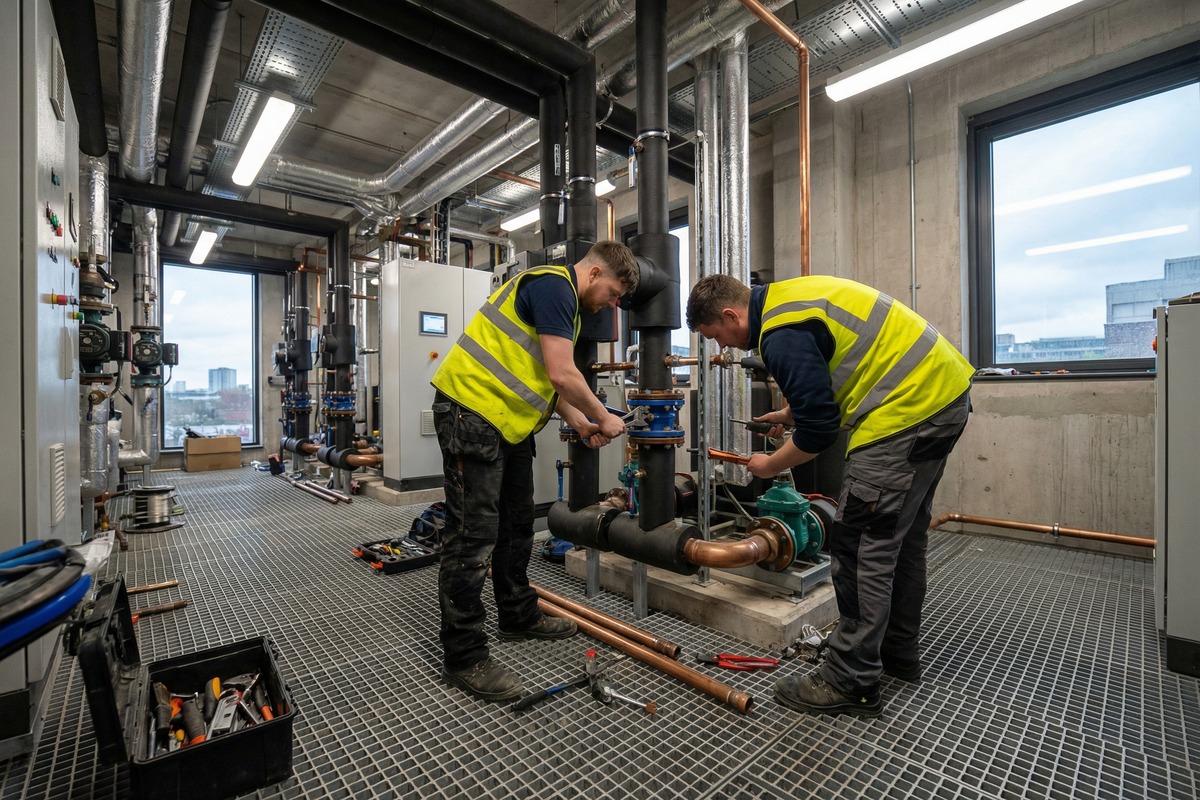 Commercial plumbing repair work carried out on site