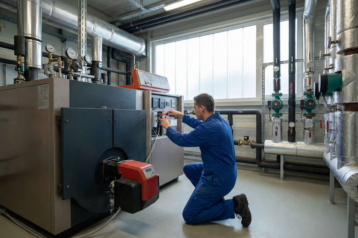 Central heating boiler servicing and maintenance work